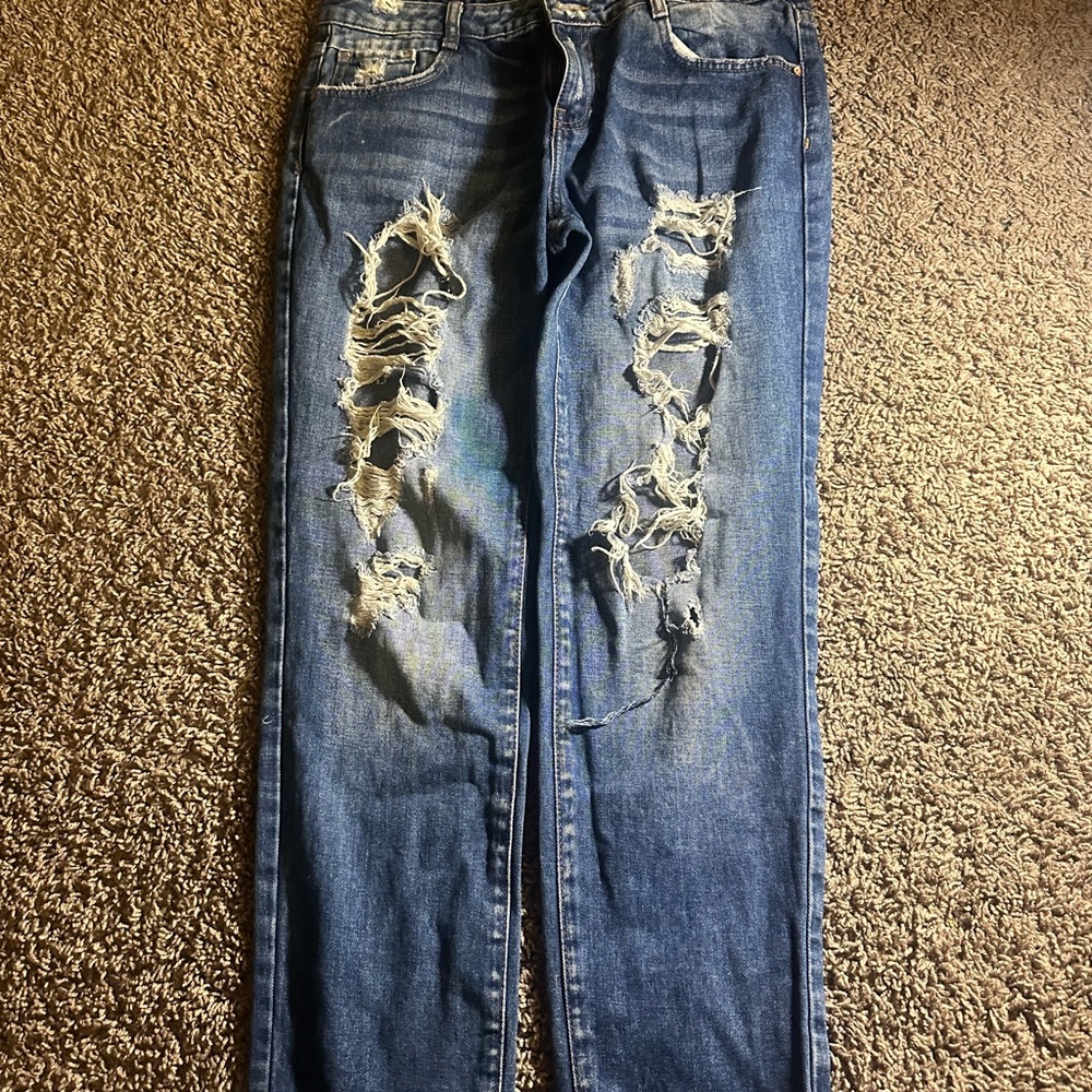 Zara Blue Boyfriend Distressed Jeans